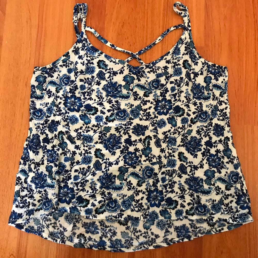 Blue and white floral tank top